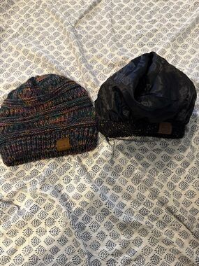CC Boutique Multicolor Knit Beanie and Black Satin Lined Hat